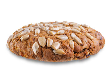 Healthy cookies with sunflower seeds and raisin on a white isolated background