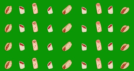 Burrito and Taco dogs fast food pattern isolates on Chroma key background - Powered by Adobe