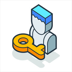 Accesst, authentication, key, person isometric flat icon. 3d vector colorful illustration. Pictogram isolated on white background.