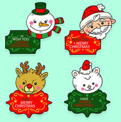 Hand drawn christmas badge collection.  set of christmas icons