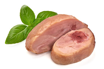 Smoked chicken meat, isolated on white background