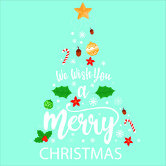 Merry christmas tree with lettering decoration. christmas greeting card with christmas tree