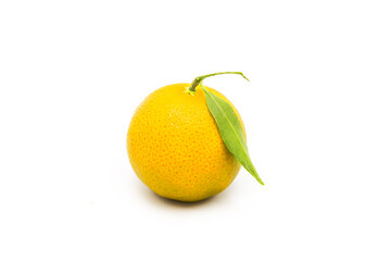 Orange fruit with leaves isolated on white background. Сopy space on a white background