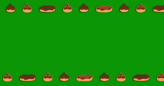 Eclair cakes moving strips pattern isolated on Chroma key background