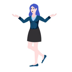 Confused, perplexed business woman. Choice at work, the problem is no solution. Illustration in a flat style.
