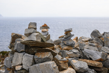 A composition of stones arranged on the north coast of Ios Island. Cyclades, Greece