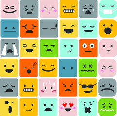 Emoji emoticons set face expression feelings collection. set of funny cartoon faces