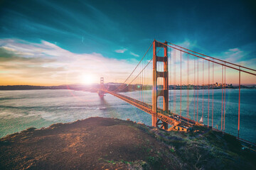 Golden Gate Bridge Sun - obrazy, fototapety, plakaty
