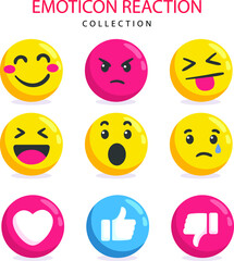 Flat emoticon reaction collection. set of smileys