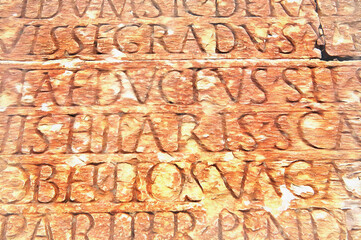 Part of wall of Roman mausoleum of Flavii, Latin inscription