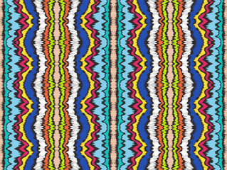 Ikat border. Geometric folk ornament. Ink on clothes. Tribal vector texture. Seamless striped pattern in Aztec style. Ethnic embroidery. Indian, Scandinavian, Gypsy, Mexican, African rug.