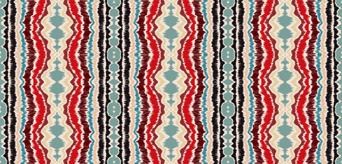 Ikat border. Geometric folk ornament. Ink on clothes. Tribal vector texture. Seamless striped pattern in Aztec style. Ethnic embroidery. Indian, Scandinavian, Gypsy, Mexican, African rug.