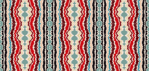 Ikat border. Geometric folk ornament. Ink on clothes. Tribal vector texture. Seamless striped pattern in Aztec style. Ethnic embroidery. Indian, Scandinavian, Gypsy, Mexican, African rug.