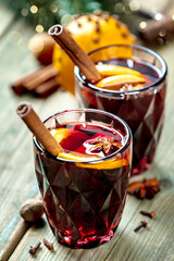 Mulled wine with spices and orange slices