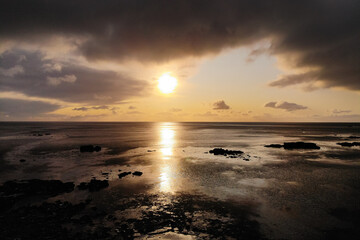 Sunset over the ocean. Iceland