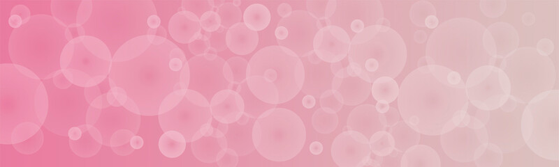 Large pink background with white semi-transparent spheres on the panoramic image. Panorama, banner, layout, template