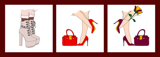 Set shoes. One line drawing. Vector illustration continuous line drawing. Business concept. Shopping concept