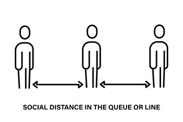 A simple linear icon of the social distance in the queue