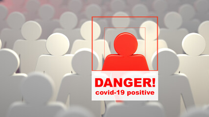 Corona Covid-19 positve tested person stand out from the crowd. different creative idea concept, dangerous man standing out of crowd - 3d rendering.
