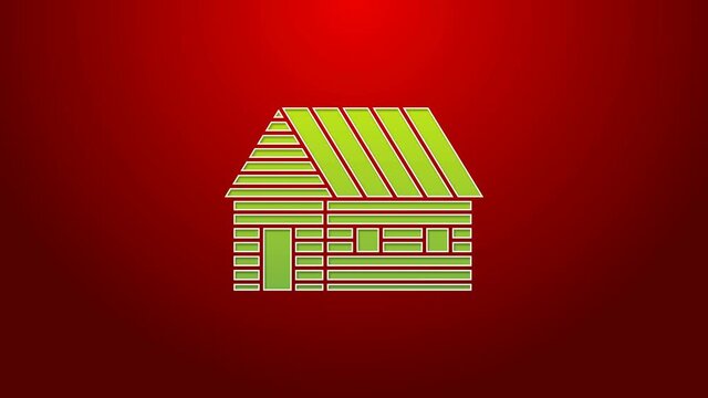 Green line Farm house icon isolated on red background. 4K Video motion graphic animation