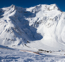 Winter landscape with views of the Alps in the winter sports region Bad Gastein, Austrian Alps. Ski area Sport Gastein
