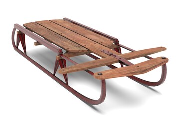 3D Illustration of a Wooden Sled
