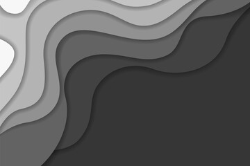 Abstract light and dark gray wavy shapes paper cut background. Elegant 3d layered illustration, white to black waves concept for banner, wallpaper, trendy cutout cover