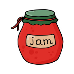 Single jam jar icon. Hand drawn vector illustration in doodle style outline drawing isolated on white background.