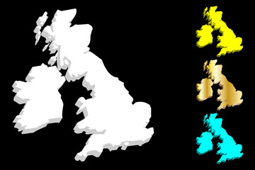 3D map of British Isles (United Kingdom of Great Britain and Northern Ireland, Republic of Ireland) - white, yellow, blue and gold - vector illustration