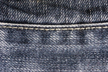 clothing items blue stonewashed faded jeans cotton fabric texture with seams, clasps, buttons and...
