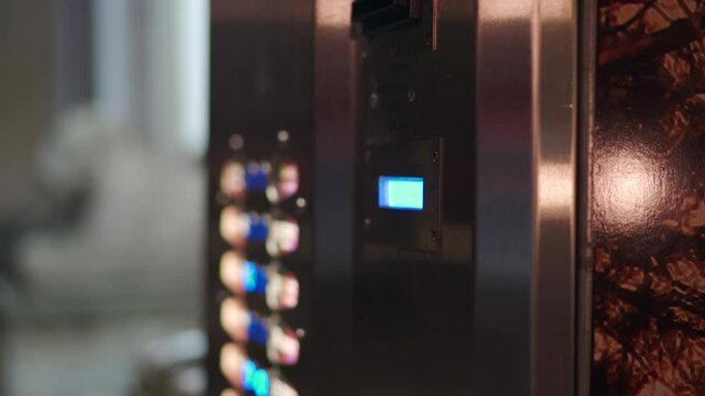 Street vending coffee machine at night closeup. High quality 4k footage