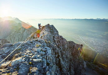 Austria, Tyrol, Innsbruck, mountaineer at Nordkette via ferrata