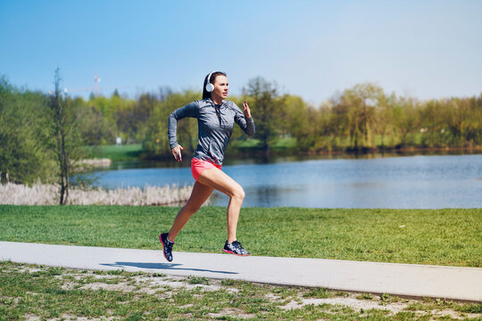 Female jogger running at park