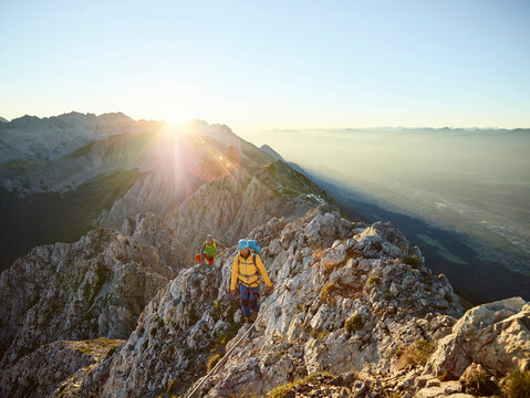 Austria, Tyrol, Innsbruck, mountaineer at Nordkette via ferrata