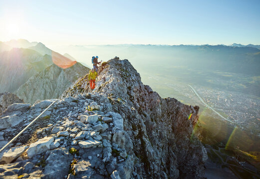 Austria, Tyrol, Innsbruck, mountaineer at Nordkette via ferrata