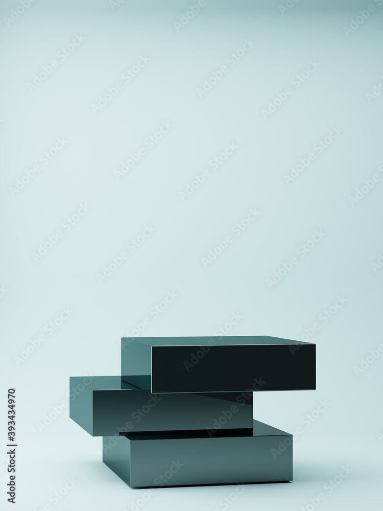 Wall mural modern blue podium for product showcase. boxes shapes. pedestal on blue background. empty stage mock