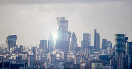 City of London Skyline with Sun Flare Looking West Early Evening