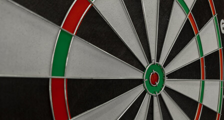 Dart board with white, green and red fields. New plastic target.