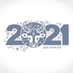 Year of the Ox 2021. Vector template New Year's design on the Chinese calendar. 