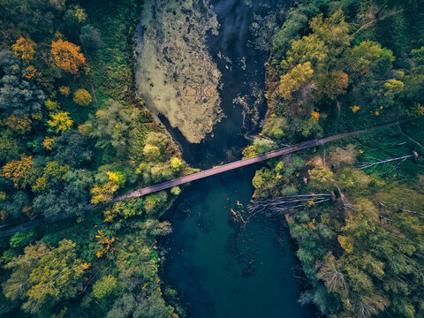 Landscape scenery of bridge over Bethany pond at Sergiyev Posad, Russia