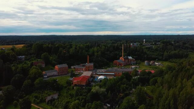 Old Ligatne Paper Mill Village From Above in Ligatne, Latvia. Old and Abandoned Paper Mill That is No Longer Working