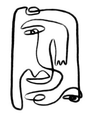 one line abstract face ink illustration black and white, minimalist continuous line art
