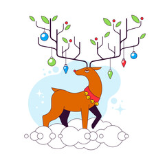 Reindeer in the clouds vector illustration