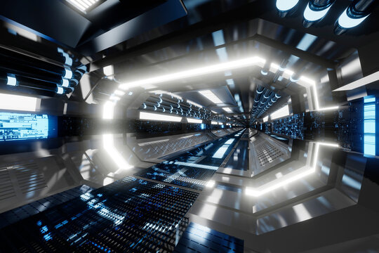 3D rendered Illustrationof futuristic spaceship corridor