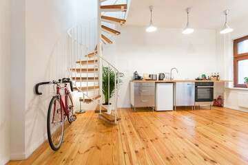 Interior of a modern apartment with bike