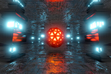 3D rendered Illustration of alien artifact in a science spaceship