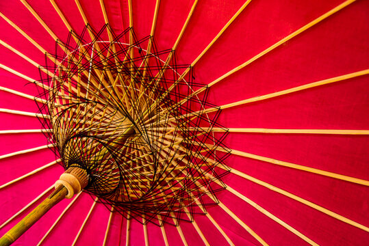Underside of red umbrella