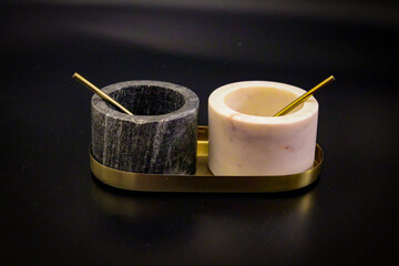 Salt  shaker and spice bowl isolated black