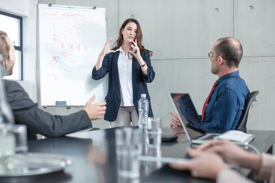 Businesswoman leading a presentation on a meeting in conference room