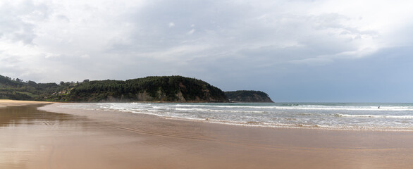 panorama view of beautiful Rodiles Beach in Asturias in northern Spain